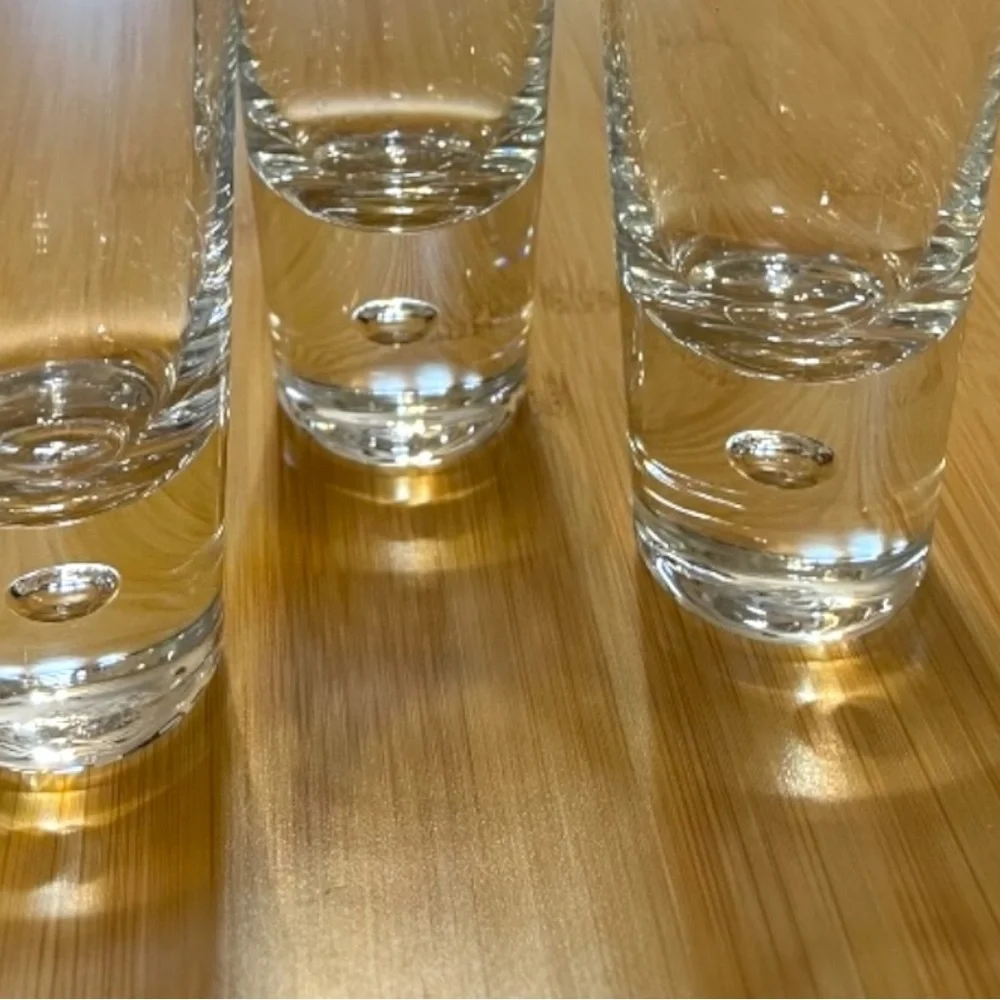 Kosta Boda Pipi double shot glasses, set of 3, heavy bottom with bubble, vintage